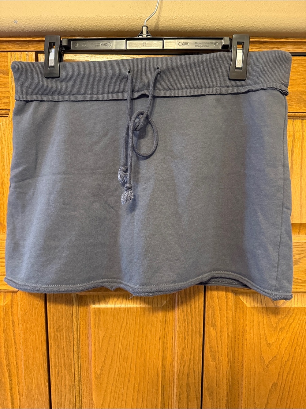Casual Drawstring Mini Skirt in Slate Blue- Large